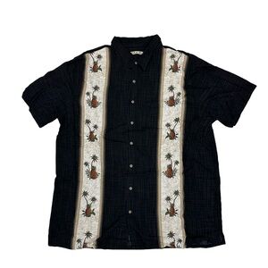 Black and white Batik Bay Hawaiian shirt with palm tree design
